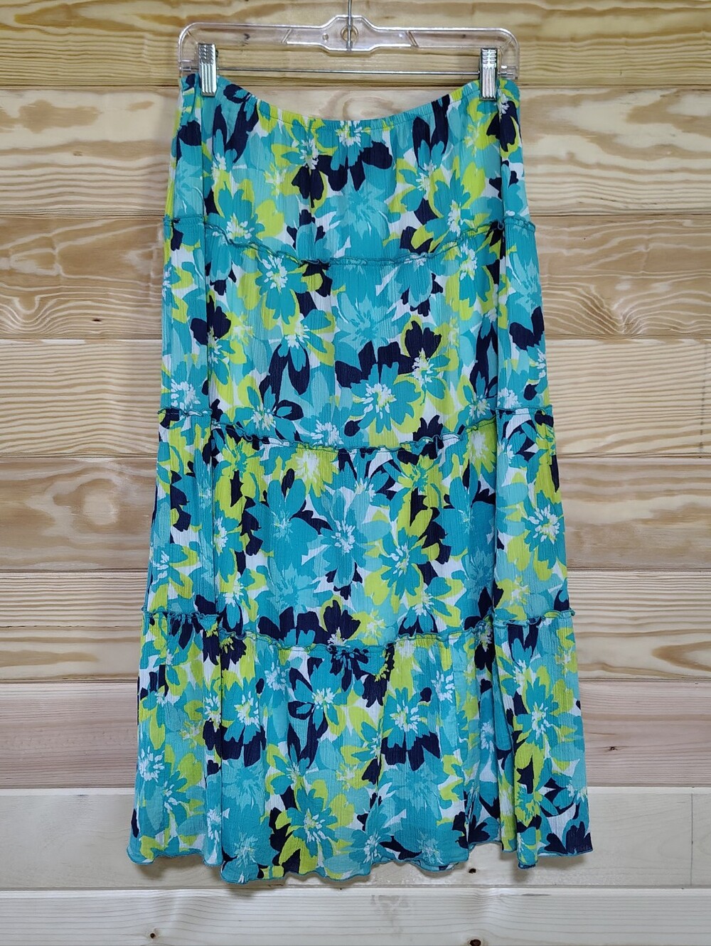 Lark Lane Floral Tiered Midi Maxi Skirt Medium 100% Cotton  Elastic Waist Boho